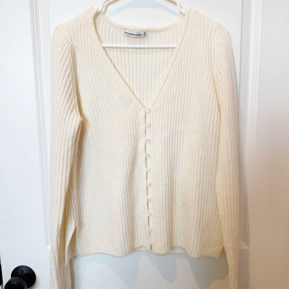 Abercrombie & Fitch Modal Ribbed Knit Cardigan M Ivory Preppy Academia Dainty